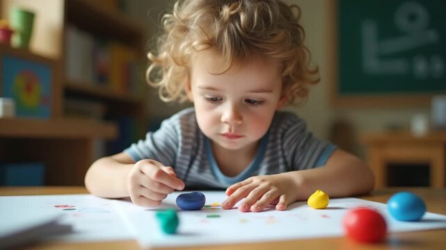 A child engaged in problem-solving activities, each showcasing imaginative thought processes that build future skills, with ample copy space for descriptions.