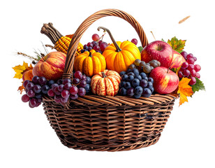 Basket of colorful fruits with transparent background harvest season