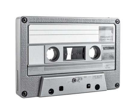Audio cassette tape isolated on transparent background retro media concept