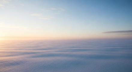 Vast Minimalist Snow Field Horizon at Sunrise or Sunset with Pastel Gradient Sky
