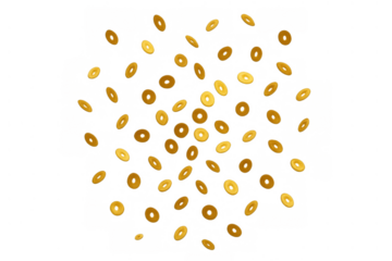 Cereal rings falling. Breakfast food snack, healthy concept. Abstract geometric pattern on transparent background