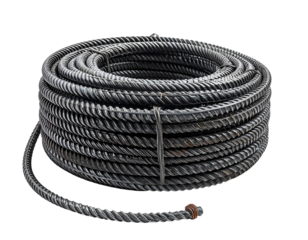 Coiled black electrical cable isolated on a transparent background