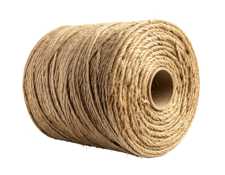 Coil of natural twine isolated on a transparent background perfect for craft and design