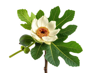 Delicate fig flower and leaves isolated on transparent background