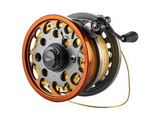 Fishing reel close up isolated transparent background