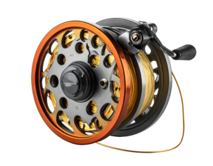 Fishing reel close up isolated transparent background