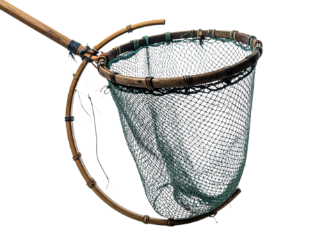 Fishing net with handle isolated on transparent background