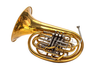 Golden brass instrument isolated on transparent background music concept