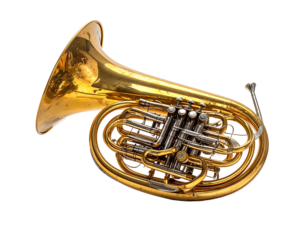 Golden brass instrument isolated on transparent background music concept
