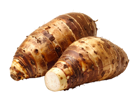 Freshly harvested jerusalem artichokes against a transparent background