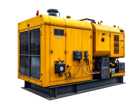 Heavy duty yellow generator against transparent background for various industrial and commercial applications
