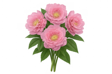 Pink bunch of blooming peonies with green leaves, a beautiful floral spring and summer flower bouquet