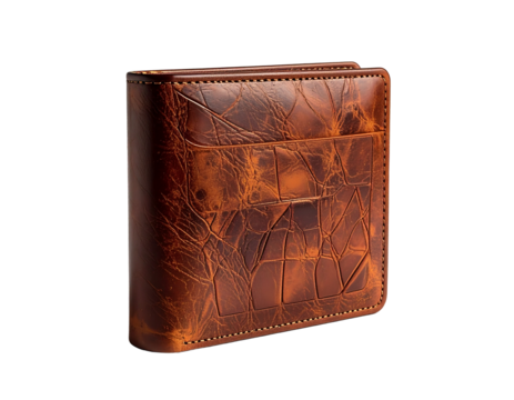 Leather wallet isolated on transparent background with copy space