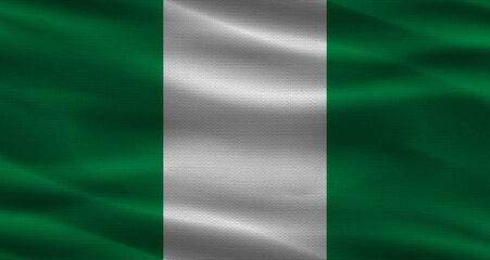 Nigeria flag with fabric texture. Realistic flag of Nigeria waving
