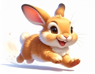 cartoon funny rabbit running on white