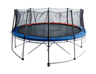 Round trampoline with safety net isolated on transparent background