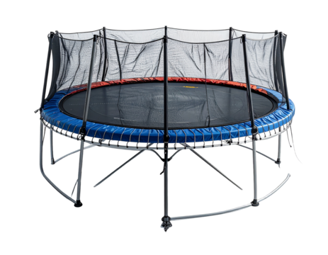 Round trampoline with safety net isolated on transparent background