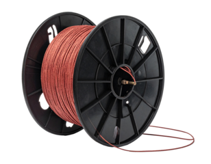 Spool of red metal wire with a transparent background for construction or industry