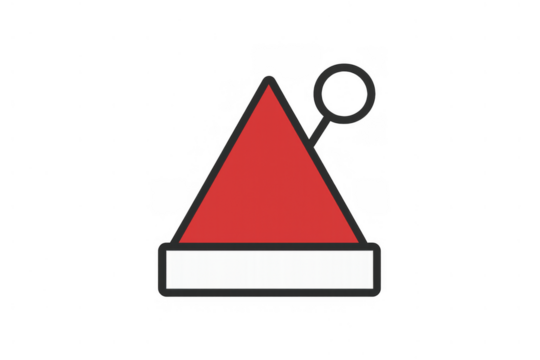 Santa hat simple vector icon on transparent background, representing christmas, winter, and holiday celebrations