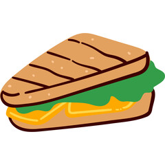 Simple Toasted Sandwich with Golden Cheese and Green Lettuce on a White Background