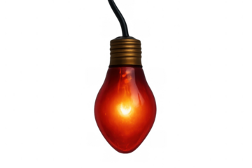 Illuminated red light bulb for festive seasonal events, glowing bright on transparent background