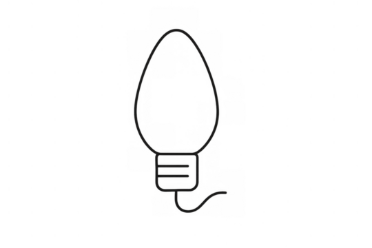 Christmas light bulb outline icon for holiday decoration, festive background, vector illustration