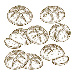 Set of sourdough bread hand drawn illustration. Sourdough bread vector line art collection
