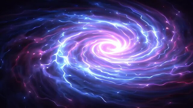 Vibrant, swirling galaxy with electric blues and purples shining brightly.