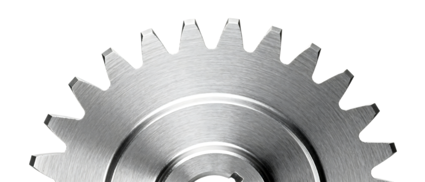 精密に磨かれた金属ギア｜背景なし・透過PNG・コピースペース