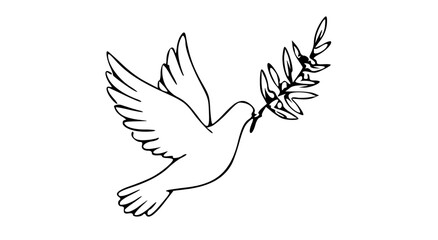 Dove holding an olive branch in flight.