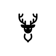 Minimalist Deer Head Icon with Antlers in Black