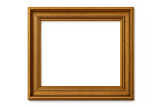 Wooden picture frame with an empty space and classic design on transparent background, adding content