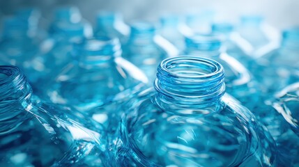 Close-up of Refillable Blue Plastic Bottles: Sustainable Hydration and Eco-Friendly Packaging Solutions for Refreshments