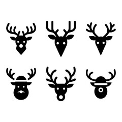Minimalist Reindeer Icon Set in Flat Design Vector
