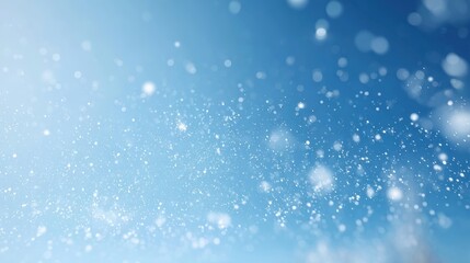 Winter snowfall background with blurry lights and blue sky with copy space for product advertisement