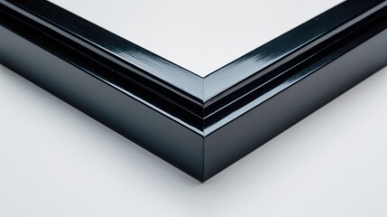 Close-Up of a Sleek Black Picture Frame Corner on White Backdrop Offering Customizable Mockup Space
