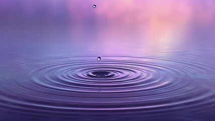 A serene moment of a water droplet creating ripples in a purple-hued setting. - Powered by Adobe