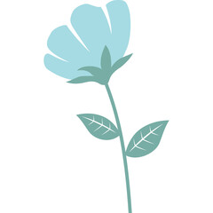 Single Blue Flower With Green Stem and Leaves Delicate Botanical Illustration on White Background Isolated