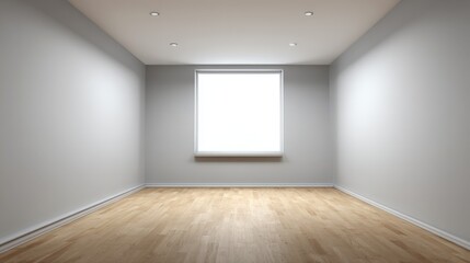 Fototapeta premium Minimalist Room Interior with Natural Light, Wooden Floor, and Neutral Walls for Design Mockups