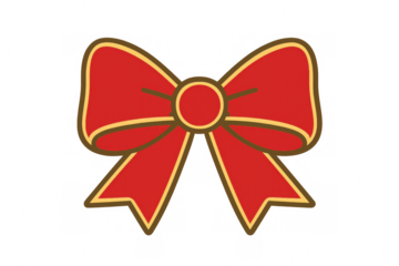 Red bow vector illustration with gold outline, celebrating holidays, christmas, and gifting, transparent background