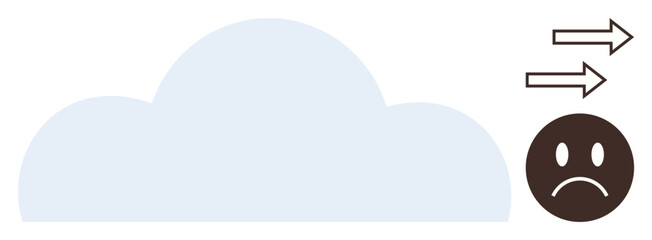 Blue cloud beside sad face with arrows suggesting emotional distress, problem-solving, or negative effects. Ideal for emotions, mood, wellness, mental health, negativity, communication simple flat