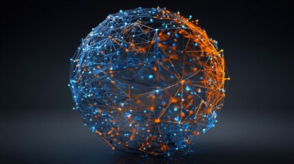 Abstract Network Sphere Connecting Data Points, Representing Global Communications and Interconnected Systems in a Digital World