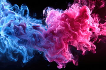 Obraz premium Colorful smoke swirling in vibrant pink and blue hues against a dark background
