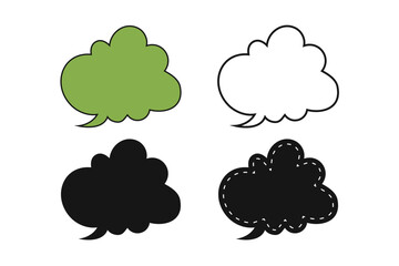 Fototapeta premium Set of cute cartoon speech clouds in doodle style. Dialogue bubbles, text boxes, quotation frames, message tags and question labels isolated on white background. Vector graphic illustration.