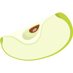 Single Light Green Apple Slice with Brown Seed on White Background Isolated Clean Detail Healthy Fruit Slice Freshness and Natural Food Ingredient Isolated Object Studio Shot