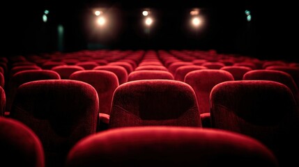 Obraz premium Rows of Red Theater Seats Awaiting an Audience, Reflecting Entertainment and Anticipation