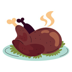 Delicious Thanksgiving Turkey Feast in Flat Vector Style