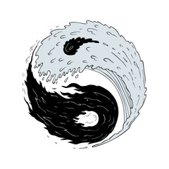 Black and white yin yang symbol water and fire