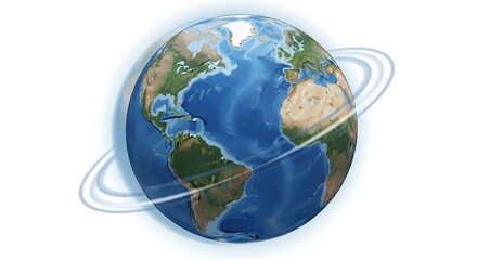 Fototapeta premium Earth Globe Showing Continents and Orbiting Rings in Bright Colors for Education and Environment Content