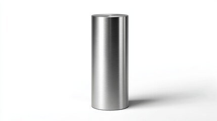 Sleek Metal Cylinder on White Backdrop: A Polished Stainless Steel Mockup for Product Display